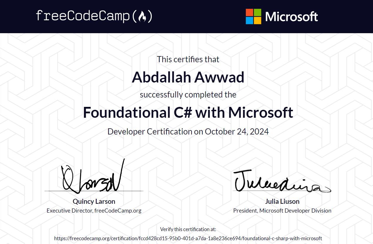 Foundational C# with Microsoft Certificate